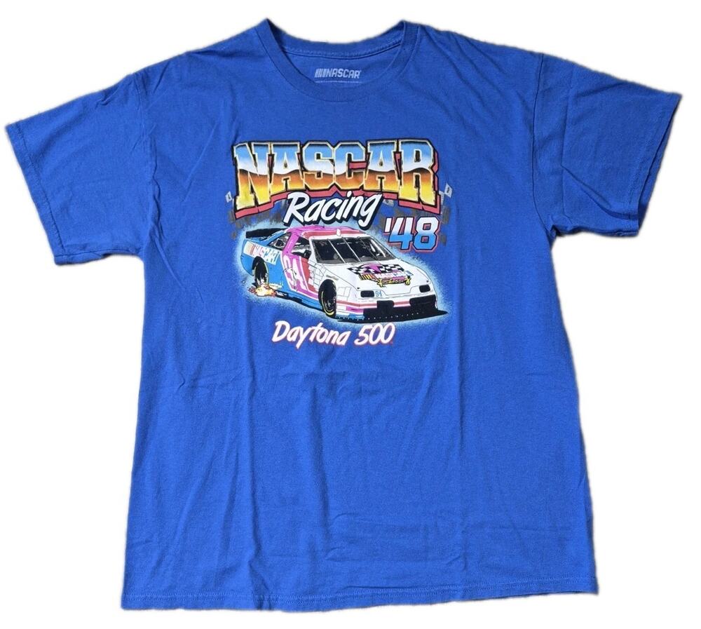 Vintage Daytona 500 Nascar Stock Car Men's Blue T-Shirt Size Large